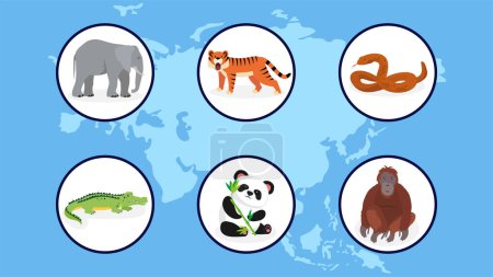 Téléchargez les illustrations : Ensemble de diverses icônes d'animaux en cercles, illustration vectorielle - en licence libre de droit