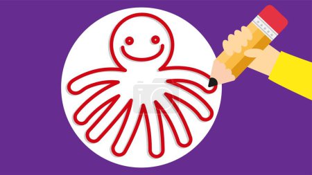 Illustration for Octopus illustration of childish handmade school art with kid hand - Royalty Free Image