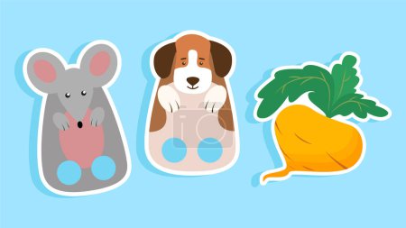 Illustration for Cute dog and mouse with carrot and beetroot. Vector illustration - Royalty Free Image