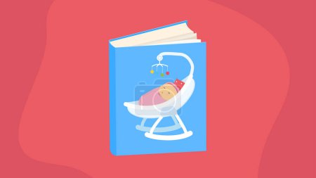 Illustration for An illustration of a child in a baby carriage on the cover of the book. - Royalty Free Image