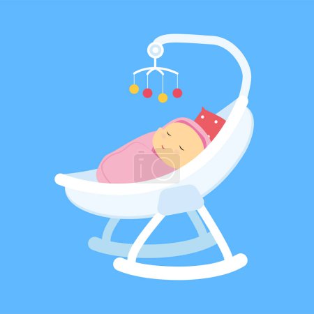 Ilustración de Lindo bebé durmiendo en una mecedora. Ilustración vectorial. - Imagen libre de derechos