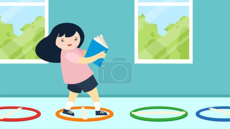Illustration for Girl reading a book in the classroom. Vector illustration in flat style - Royalty Free Image