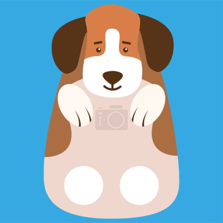 Téléchargez les illustrations : Mignon chien sur fond bleu. Illustration vectorielle en style plat - en licence libre de droit