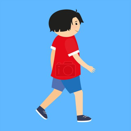 Illustration for Little boy in red t-shirt and blue shorts, vector illustration - Royalty Free Image