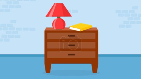 Téléchargez les illustrations : Bedside table with lamp and books. Vector illustration in flat style - en licence libre de droit