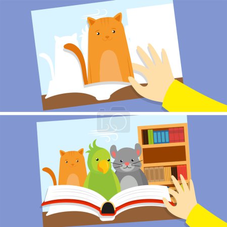 Illustration for Cute cat reading book. Vector illustration in flat cartoon style. - Royalty Free Image