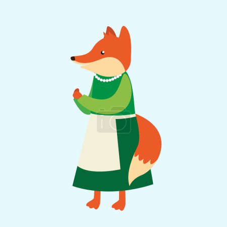 Ilustración de Lindo zorro con un vestido verde. Ilustración vectorial en estilo plano - Imagen libre de derechos
