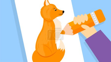 Illustration for Cute fox painting. Vector illustration in flat style. - Royalty Free Image