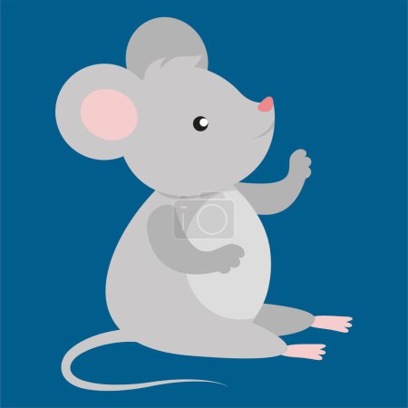 Téléchargez les illustrations : Vector illustration of a cute little mouse on a blue background. Flat style. - en licence libre de droit