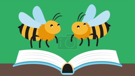 Téléchargez les illustrations : Two bees on a book. Vector illustration in flat cartoon style. - en licence libre de droit