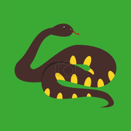 Téléchargez les illustrations : Illustration vectorielle de serpent sur fond vert. icône design plat. - en licence libre de droit