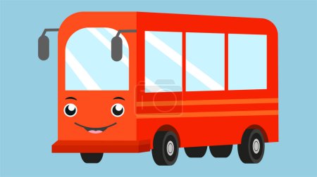 Téléchargez les illustrations : Caricature rouge personnage de bus. Illustration vectorielle d'un bus avec yeux et bouche. - en licence libre de droit