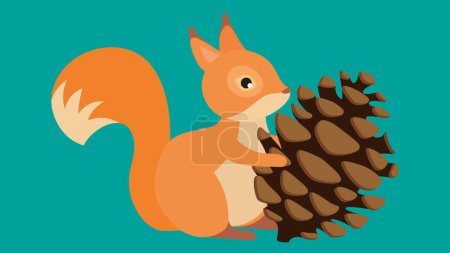 Illustration for Cute squirrel with pine cone. Vector illustration in flat style. - Royalty Free Image