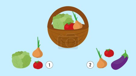 Illustration for Education logic game for children. Count how many vegetables and write the result. - Royalty Free Image