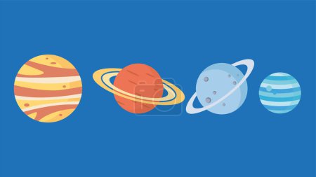 Téléchargez les illustrations : Illustration of the solar system with planets and stars on a blue background - en licence libre de droit