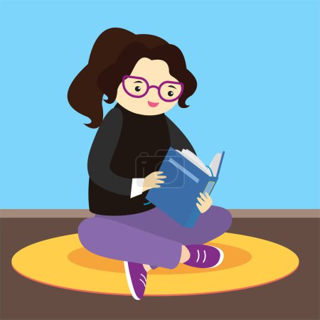 Téléchargez les illustrations : Jeune femme lisant un livre. Illustration vectorielle dans un style plat. - en licence libre de droit