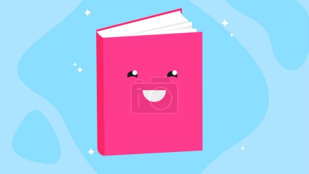 Illustration for Illustration of a pink book with a happy face on a blue background - Royalty Free Image