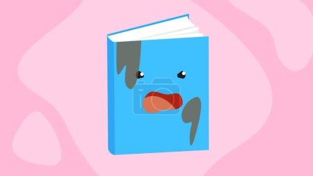 Illustration for Illustration of a book with a sad face on a pink background - Royalty Free Image