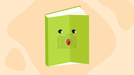 Téléchargez les illustrations : Illustration d'un livre vert avec un visage surpris sur fond rose - en licence libre de droit