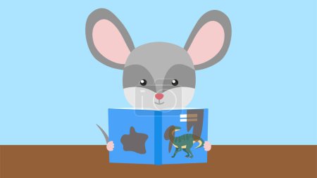 Illustration for Cute mouse reading a book. Vector illustration of a mouse reading a book. - Royalty Free Image