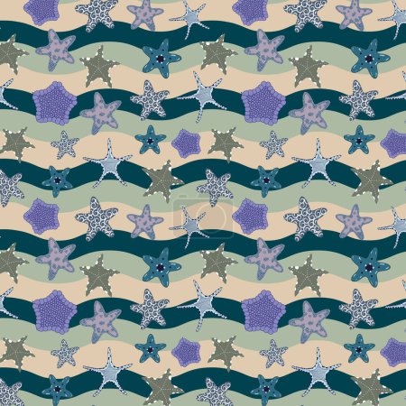 Illustration for Star fishes vector repeat pattern. - Royalty Free Image