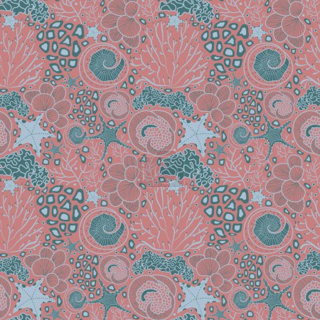 Illustration for Under the sea vector repeat pattern. - Royalty Free Image