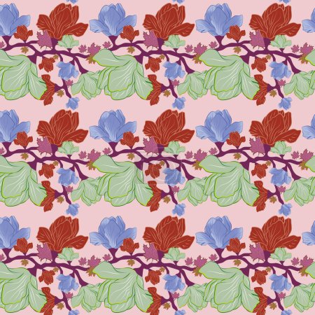 Illustration for Blossoming flowers seamless vector pattern. - Royalty Free Image