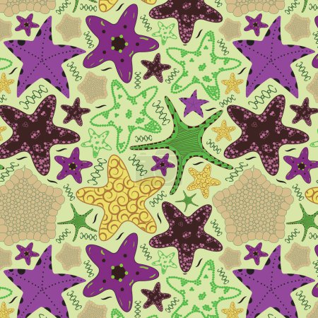 Illustration for Colorful star fishes seamless vector pattern - Royalty Free Image