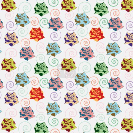 Illustration for Colorful Roses seamless vector pattern - Royalty Free Image