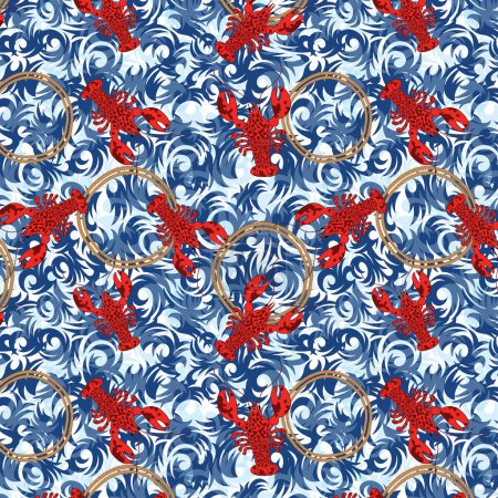 Lobster seamless vector pattern