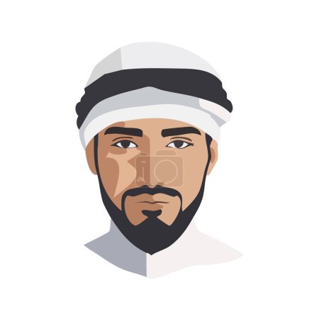 Illustration for Portrait of Moslem man. Arabian young man wearing turban vector - Royalty Free Image