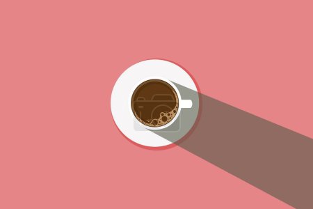 Téléchargez les illustrations : Vue du dessus d'une tasse de café avec illustration vectorielle d'ombre - en licence libre de droit