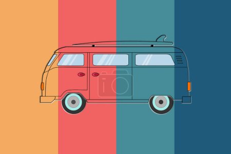 Ilustración de Un colorido papel pintado de coche van retro - Imagen libre de derechos