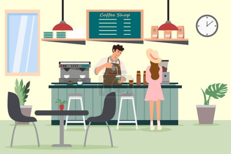 Foto de En la cafetería con un barista y un cliente. El interior de una cafetería. Un camarero haciendo café. - Imagen libre de derechos