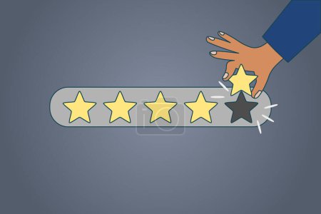 Illustration for Hand holding five star to increase rating of company. Evaluation or customer client rate service concept. Vector illustration. - Royalty Free Image
