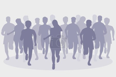 Illustration for Group of marathon runners. Silhouette of a crowd of people running. Sport illustration. - Royalty Free Image