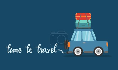 Illustration for Time to travel concept poster. Travel by car. Road trip. Vector illustration. - Royalty Free Image