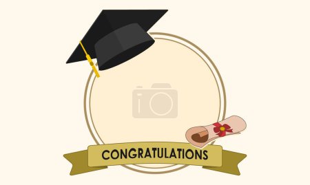 Foto de Marco de foto circular con gorra de graduación y certificado para cabina de fotos. Ilustración vectorial. - Imagen libre de derechos