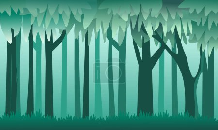 Árboles altos en la ilustración forestal. Paisaje selva.