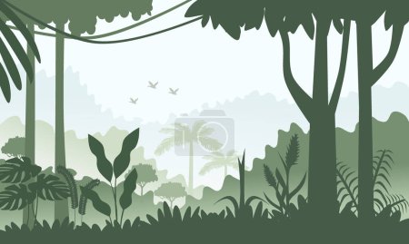 Fondo del paisaje de la selva. Ilustración vectorial.