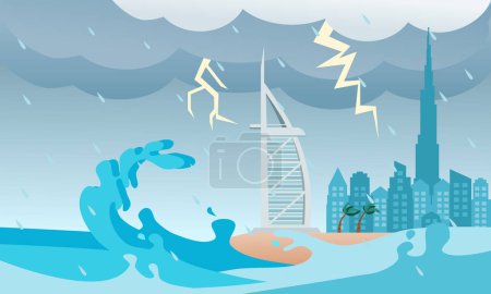 Illustration du plus haut niveau de précipitations et de tempêtes à Dubaï