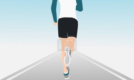 Back view of male running on the road. Vector illustration.