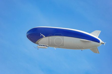 Photo for A blue and white airship with passengers on board flies against the blue sky. Aeroexcursion over sights. High quality photo - Royalty Free Image