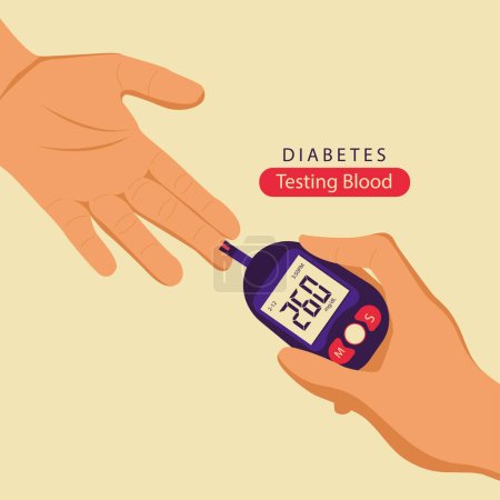 Téléchargez les illustrations : Test du diabète avec un gluco-mètre numérique - en licence libre de droit