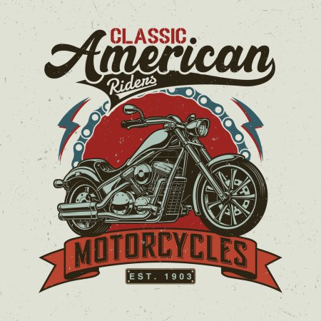 Ilustración de Diseño de camiseta de motocicleta, Gráficos vintage de motocicleta - Imagen libre de derechos