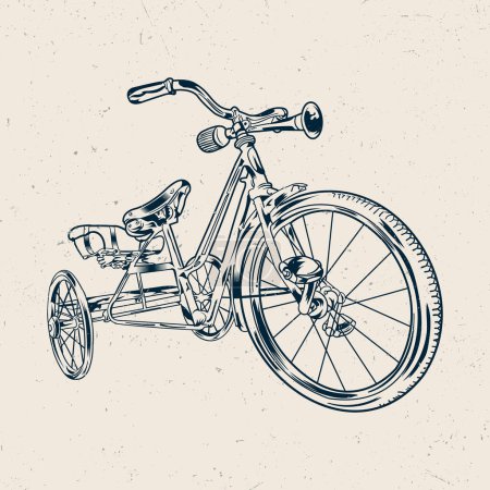 Ilustración de Triciclo triciclo triciclo boceto de bicicleta, diseño de bicicleta antigua dibujado a mano - Imagen libre de derechos