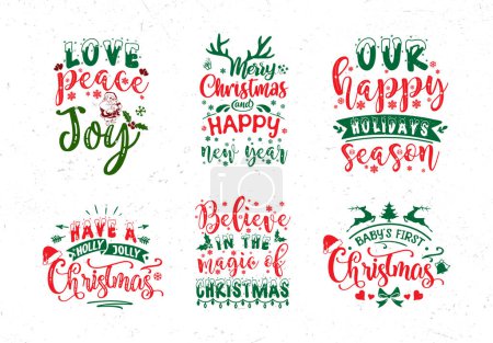 Téléchargez les illustrations : Typographie de Noël citations paquet, lettrage à la main citations de Noël - en licence libre de droit