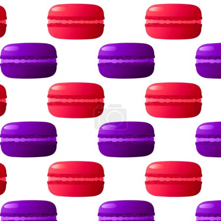 Illustration for Seamless pattern purple and red macarons. Highly detailed dessert, macaroon, sweets, menu design, restaurants shop. Gradient macarons. Vector illustration. - Royalty Free Image