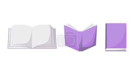 Ilustración de Conjunto de libro púrpura cerrado y abierto. Estilo de dibujos animados. Concepto para la educación, aprendizaje.Ilustración vectorial. - Imagen libre de derechos