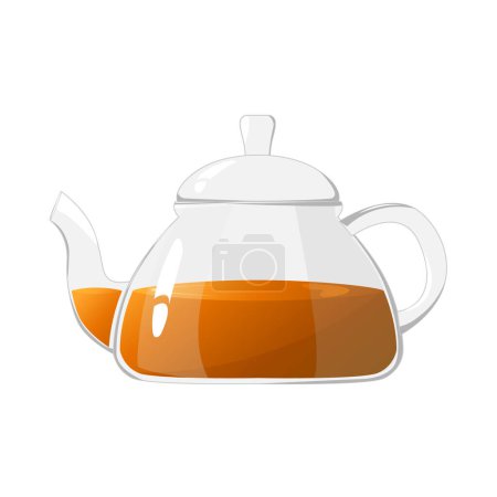 Illustration for Glass teapot with tea. Transparent glass teapot. Glass tea kettle for boiling water, tableware for tea ceremony at home. Healthy drinks concept. - Royalty Free Image